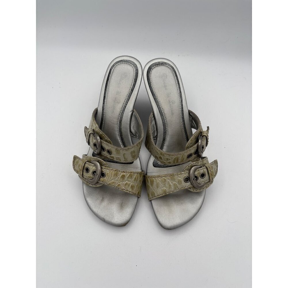 Diego Di Lucca Womens 6.5 Crocodile Embossed Leather Wedge Sandals